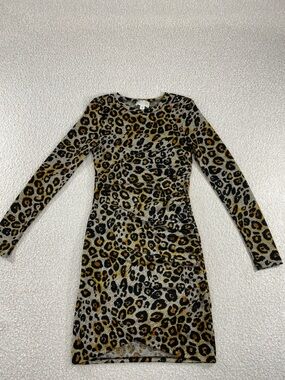 Leopard Print Long Sleeve Bodycon Dress - Black & tans small